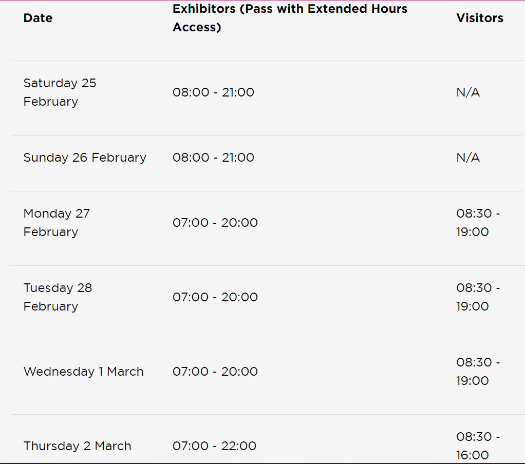 Mobile World Congress 2023 Barcelona Daily Timings