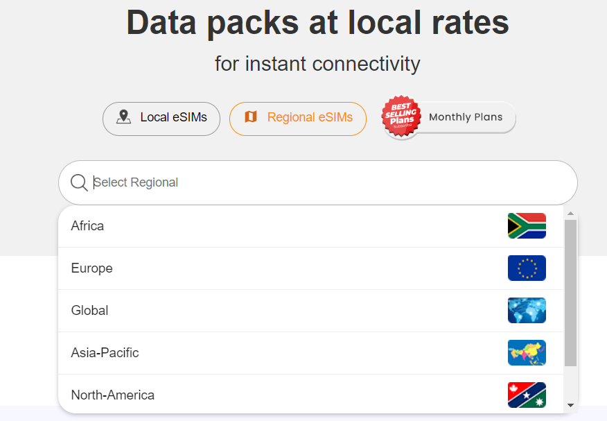 Airhubapp Regional Data Plans List